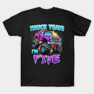 Truck yeah Birthday Tee Five year old Girl Tee Monster Truck Birthday Country Birthday Kids T-Shirt